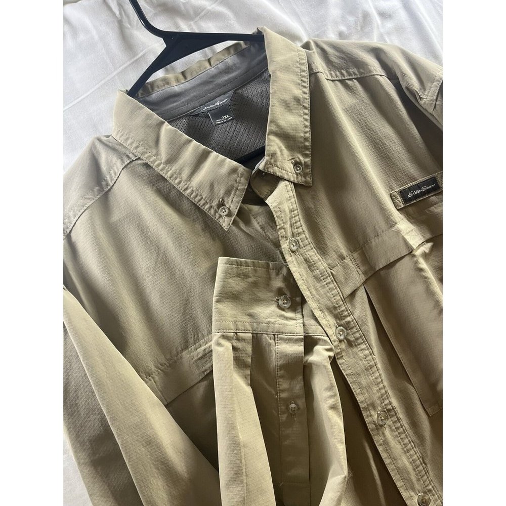 Eddie Bauer Outdoor Long Sleeve Button Up Polyester, Tan In Color‎ Size 2xl